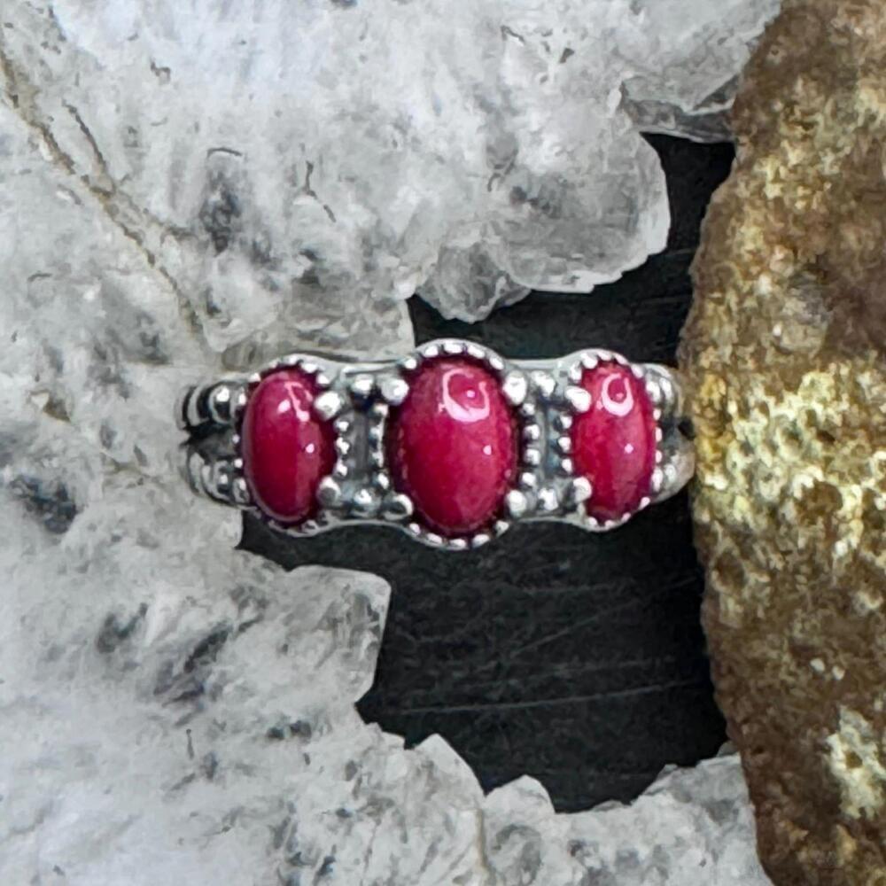 Carolyn Pollack Sterling Silver 3 Oval Red Jasper Decorated Ring For Women - Picture 3 of 10